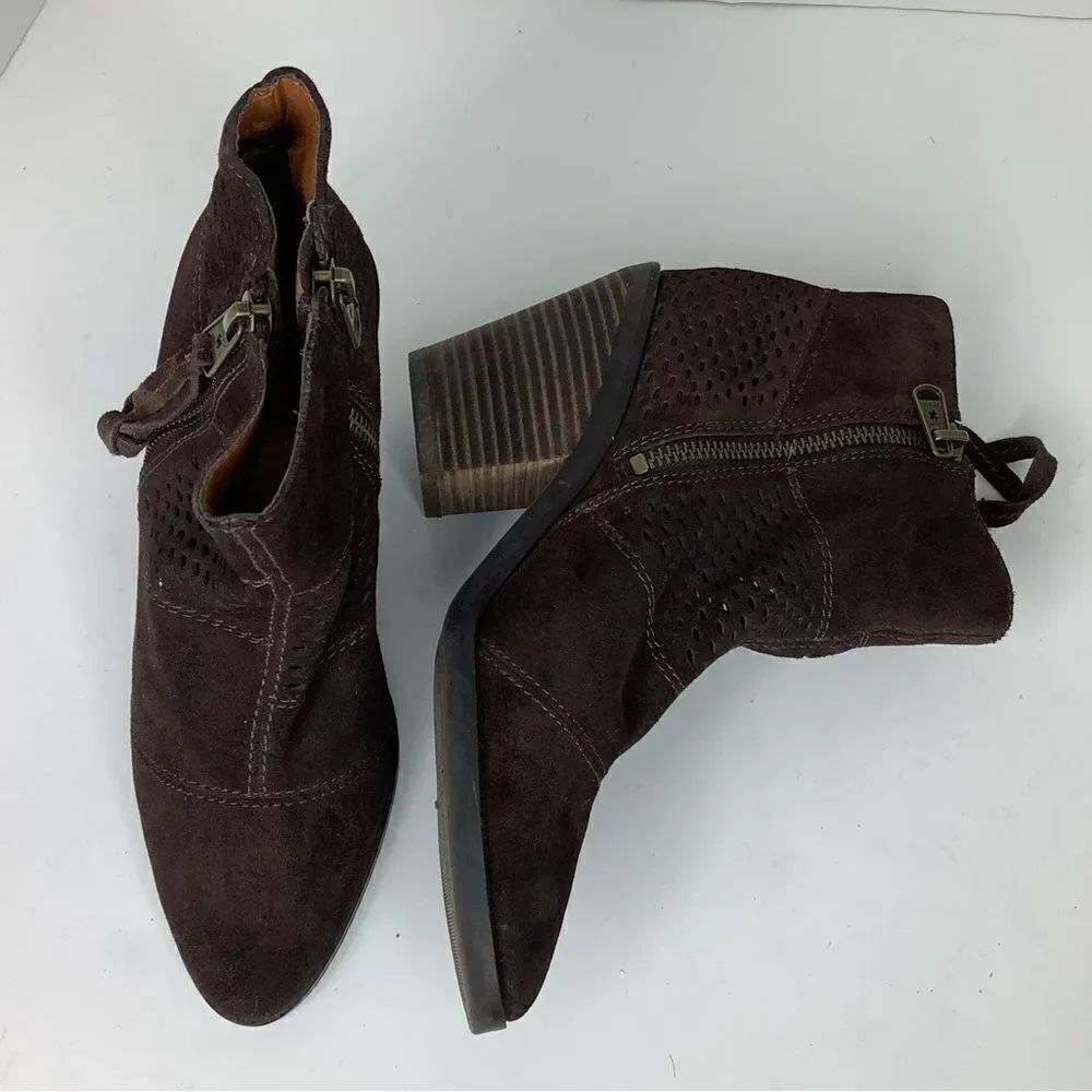 Lucky Brand Chelsey Brown Suede Pointy Toe Ankle Women’s Booties Sz 6 - Picture 2 of 9